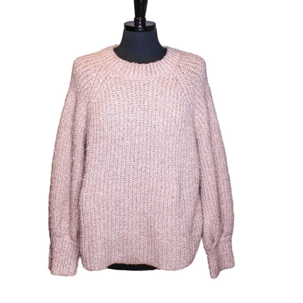 Joseph A  Pullover Sweater Crew Neck Dusty Pink Silver Raglan Sleeves Ov…